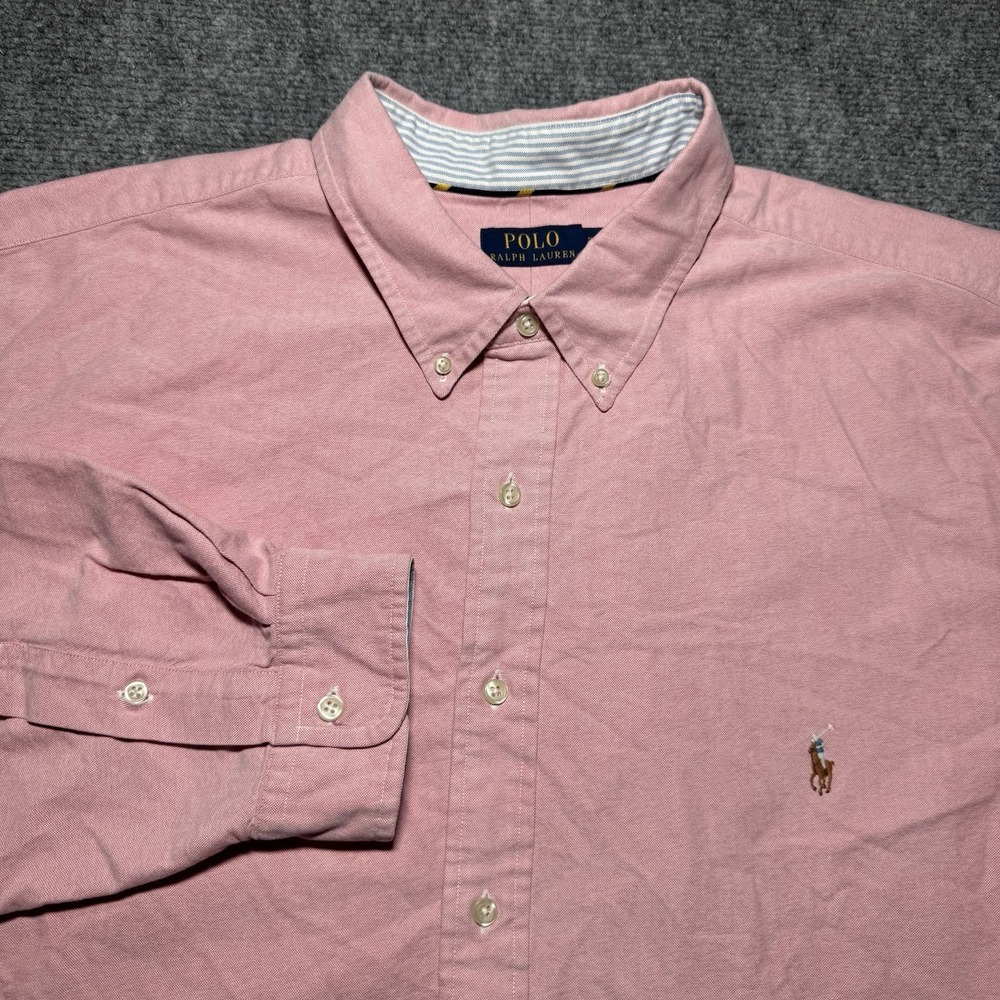 Polo Ralph Lauren Shirt Men 3XB Pink Solid Long Sleeve Button Down Casual Pony